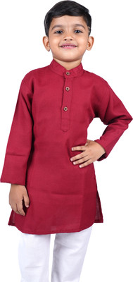 Yellowtoons Boys Solid A-line Kurta(Maroon)