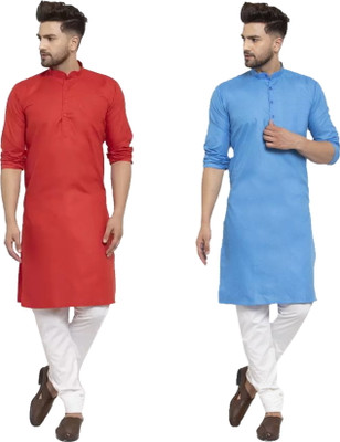 ANIRAV Men Solid Straight Kurta(Blue)