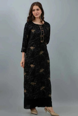 AAROHI'S Women Printed Straight Kurta(Grey)