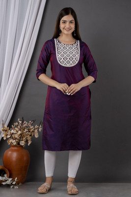 Ayana Creation Women Embroidered Straight Kurta(Purple)