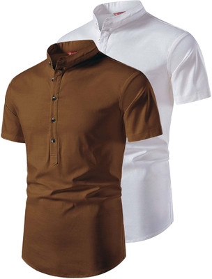 Yugnik Men Solid Straight Kurta(Gold)