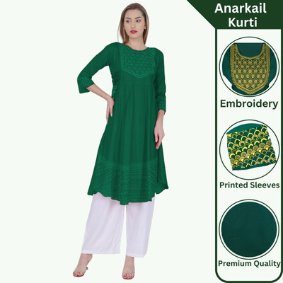 TL Creation Women Embroidered Anarkali Kurta(Dark Green)