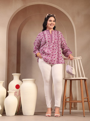 Stylum Women Printed Straight Kurta(Purple)