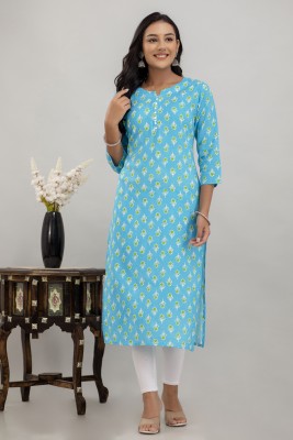 MILAAV Women Printed A-line Kurta(Light Blue, Green, White)