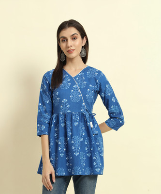 Mialo fashion Women Printed Flared Kurta(Blue)