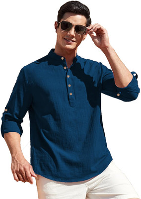 VIMASUTI Men Solid Straight Kurta(Blue)