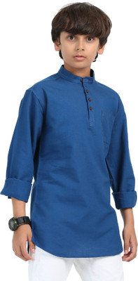 ROCKET SCIENCE Boys Solid Straight Kurta(Blue)