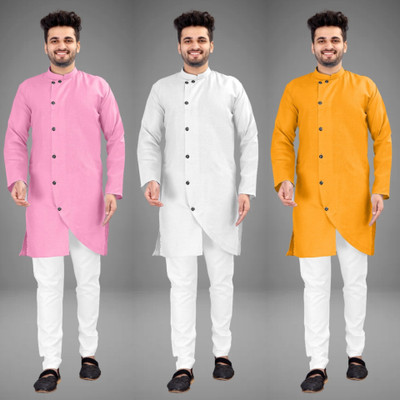 DIAMOND CLUSTER Men Self Design Trail Cut Kurta(Multicolor)