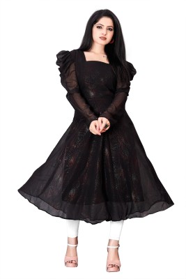 Rudra Fashion Mart Anarkali Gown(Black)