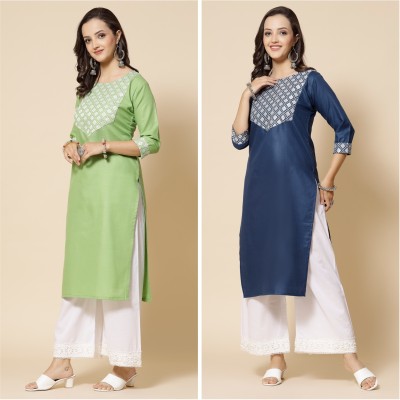 VINH FASHION Women Embroidered A-line Kurta(Green, Blue)