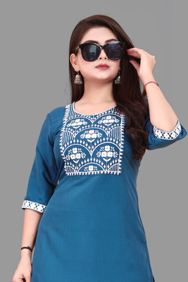 AKK Enterprise Women Embroidered Straight Kurta(Blue)
