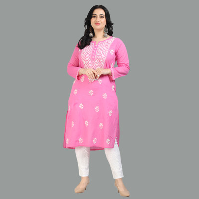 aerotick Women Printed Anarkali Kurta(Pink)