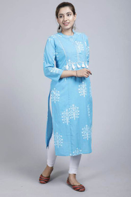 zoentik enterprise Women Geometric Print A-line Kurta(Light Blue)