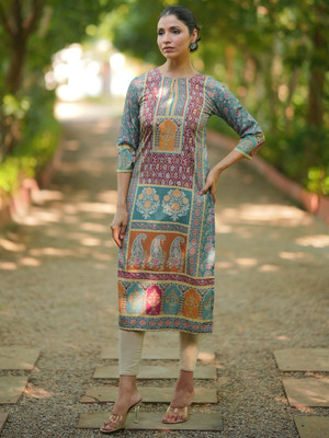 LIBAS Women Printed Straight Kurta(Multicolor)