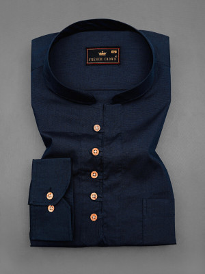 french crown Men Solid Straight Kurta(Dark Blue)