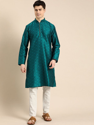 ANOUK Men Abstract Straight Kurta(Green)