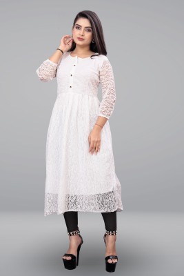 Parvati Fashion Mart Women Self Design Anarkali Kurta(White)