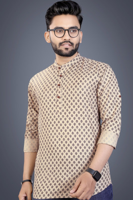 SPOQUE Men Printed Straight Kurta(Beige)