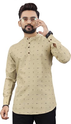 NIVICK Men Printed Straight Kurta(Beige)