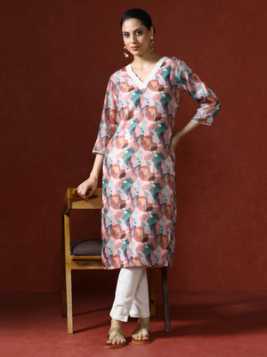 Jaipur Kurti Women Printed Straight Kurta(Pink)