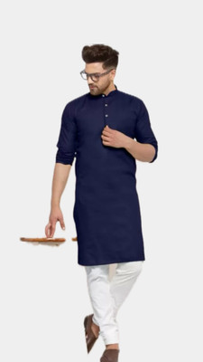 Anuj Fashion Men Solid A-line Kurta(Dark Blue)