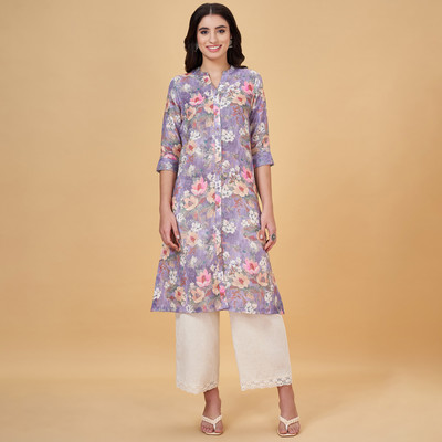 Rangmanch by Pantaloons Women Printed Straight Kurta(Purple)