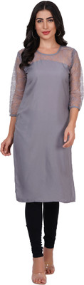Good Straders Women Solid Straight Kurta(Grey)