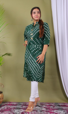 Parth f Women Bandhani A-line Kurta(Green)
