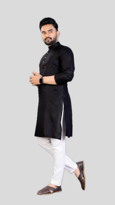 The Fashion Outlets Men Solid A-line Kurta(Black)