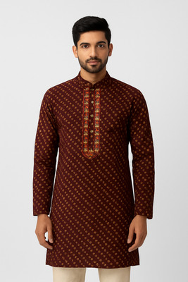 The Good Cloth Men Printed Straight Kurta(Maroon)