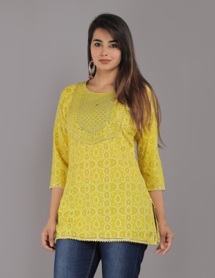 JD FINISHING Women Embroidered Straight Kurta(Yellow)