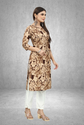 HouseOfCommon Women Printed Straight Kurta(Brown)
