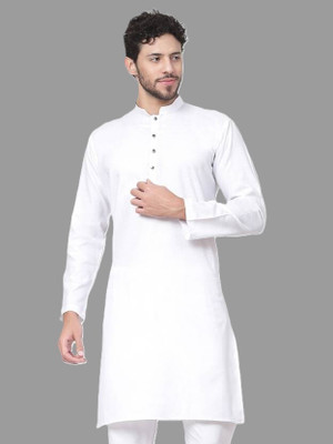 PoshSide Men Solid Straight Kurta(White)