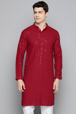 CHIRASVI Men Chikan Embroidery Straight Kurta(Maroon)