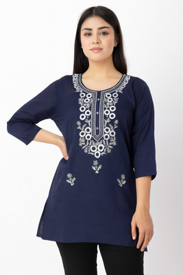 HTE Enterprises Women Embroidered Straight Kurta(Blue)