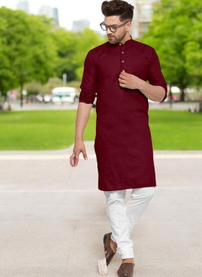 Krisha trend Men Solid Straight Kurta(Maroon)