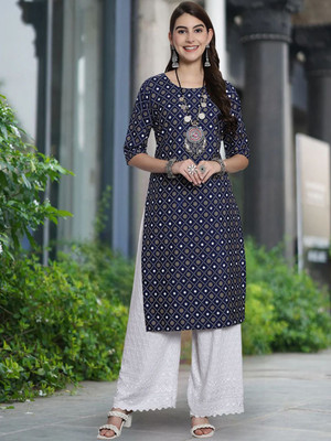 Moda Rapido Women Solid Straight Kurta(Blue)