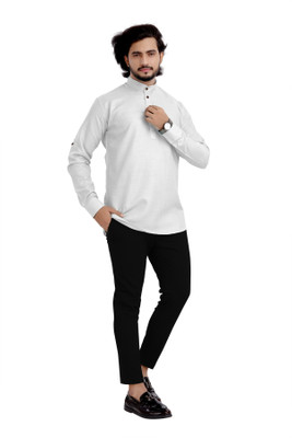 Shree Dutt Creation Men Solid Straight Kurta(White)