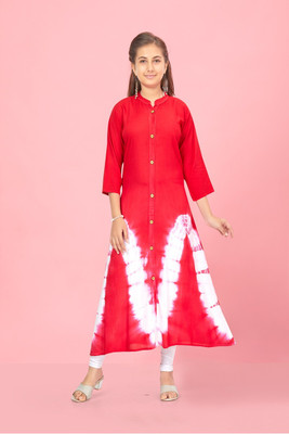 HERE&NOW Girls Dyed/Ombre A-line Kurta(Red)