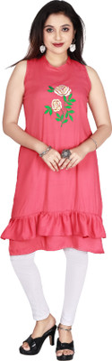 Goodpoint Women Embroidered A-line Kurta(Pink)