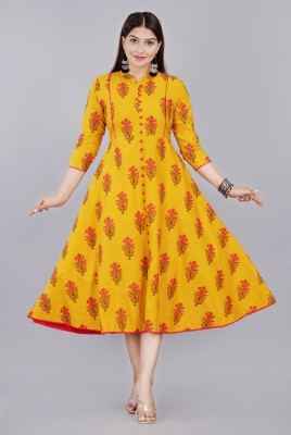 Highlight fashion export Women Floral Print Anarkali Kurta(Yellow)