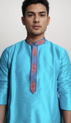 abaran Men Self Design Straight Kurta(Light Blue)