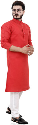 Shree Dutt Creation Men Solid Straight Kurta(Red)