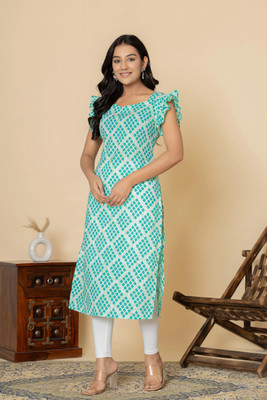 WOMENATTIRE Women Printed Straight Kurta(Blue)