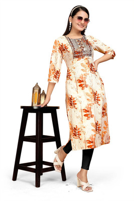 Reemc Enterprise Women Printed A-line Kurta(Yellow)