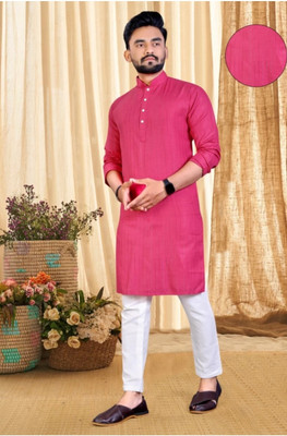 Simran Creation Men Solid Straight Kurta(Pink)