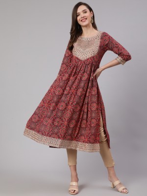 Nehamta Women Printed A-line Kurta(Red)