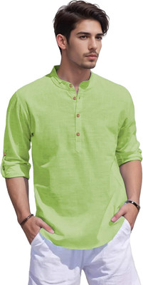 DaReal Men Solid A-line Kurta(Green)