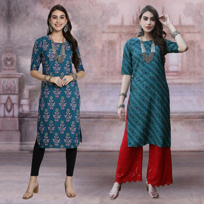 Moda Rapido Women Printed Straight Kurta(Multicolor)