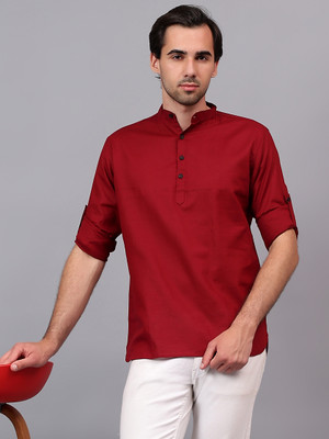 Yugnik Men Solid A-line Kurta(Maroon)